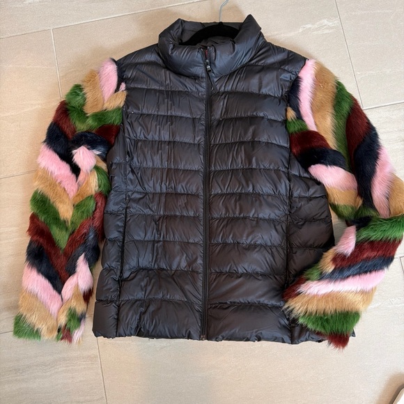 Romi Basha Puffer Coat Rabbit Fur Size Med - Picture 3 of 6
